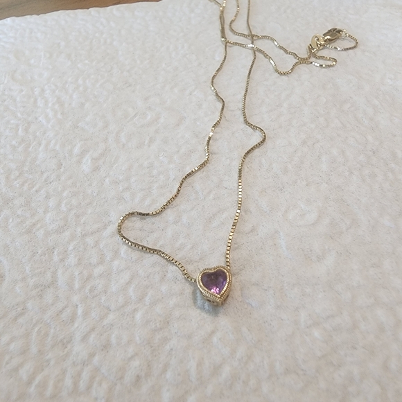 14k gold Bezel Set Amethyst Heart Necklace - Picture 2 of 6